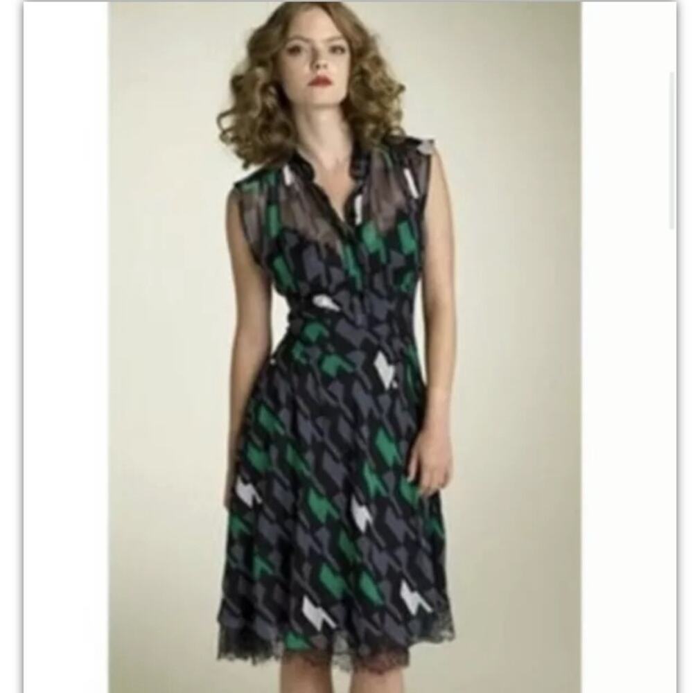Diane Von Furstenberg Finola Dress Green Black Geometric Print Womens Size 0